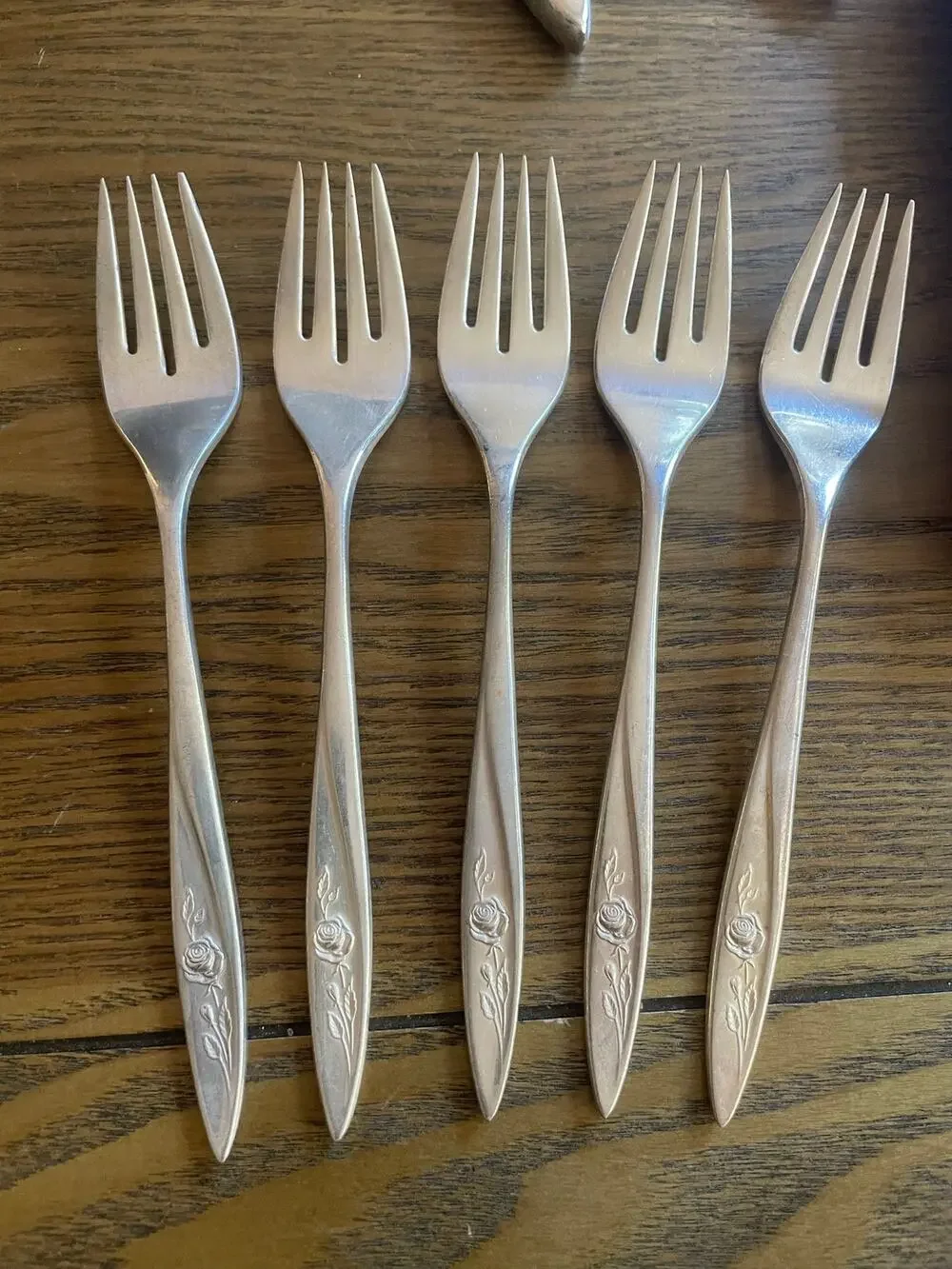 5 Oneida Community Morning Rose Salad Forks Silverplate Vintage Flatware